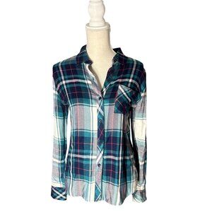 Rails Hunter Shirt plaid size XS white green navy print button up